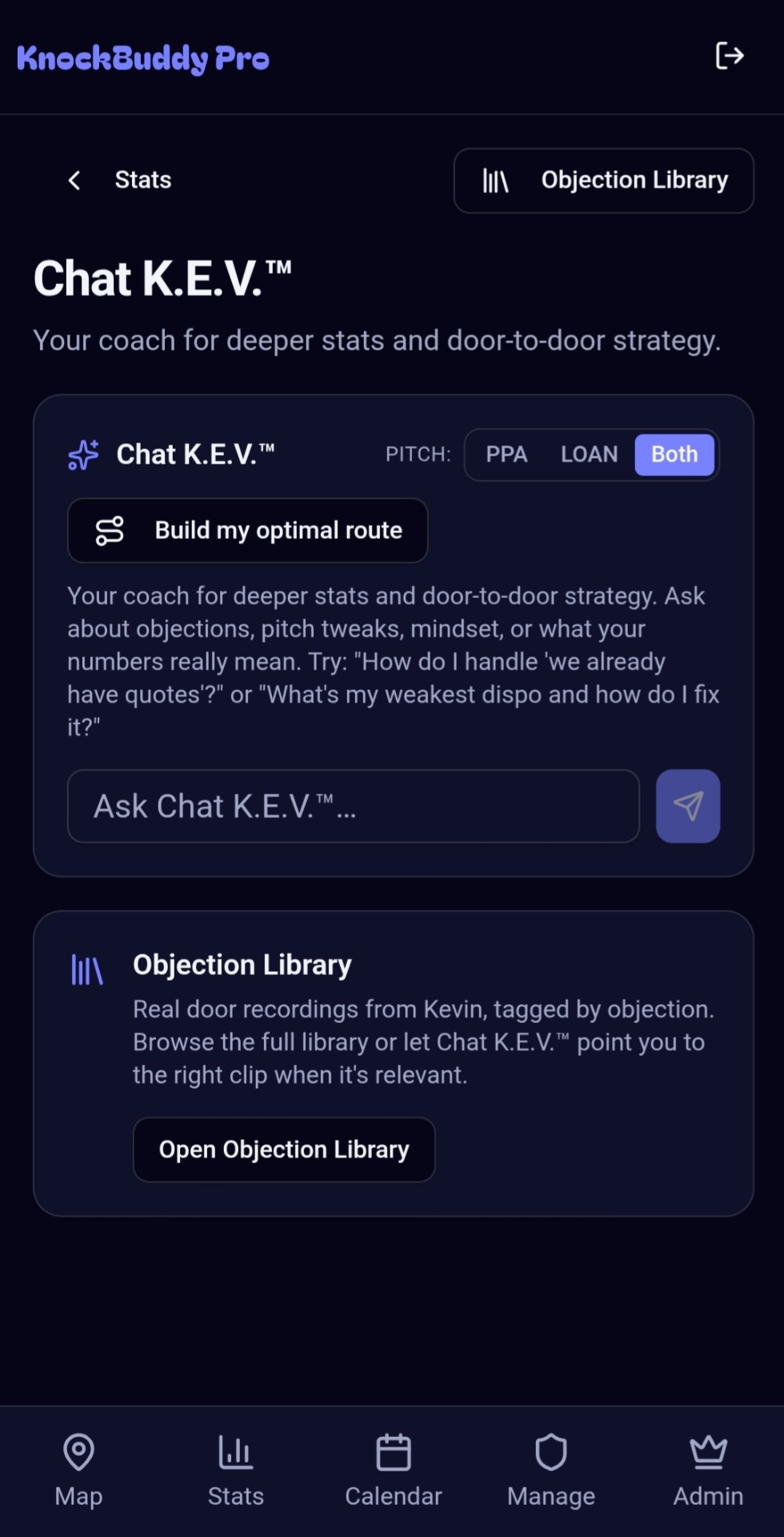 Chat K.E.V. — AI knocking coach