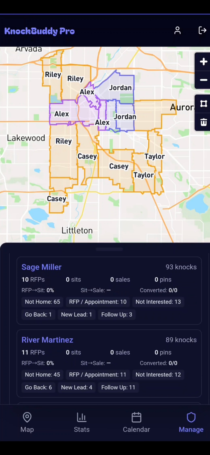 Territory management + rep stats